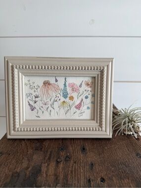Hand crafted Floral Watercolor original in 4x6 beaded frame